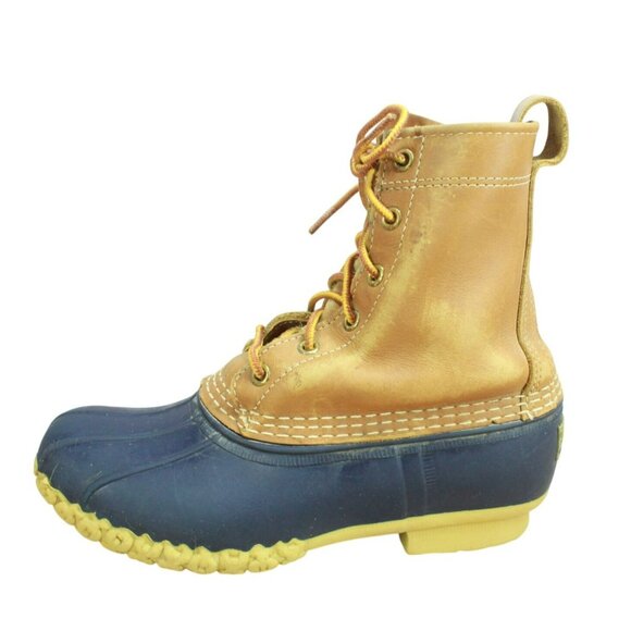 LL Bean Multicolor Leather 8" Lace Up Unlined Ankle Duck Boots Size 7 Wide - Picture 1 of 11